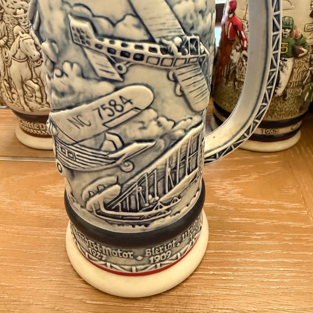 Avon Blue and Cream Ceramic Aviation Stein
